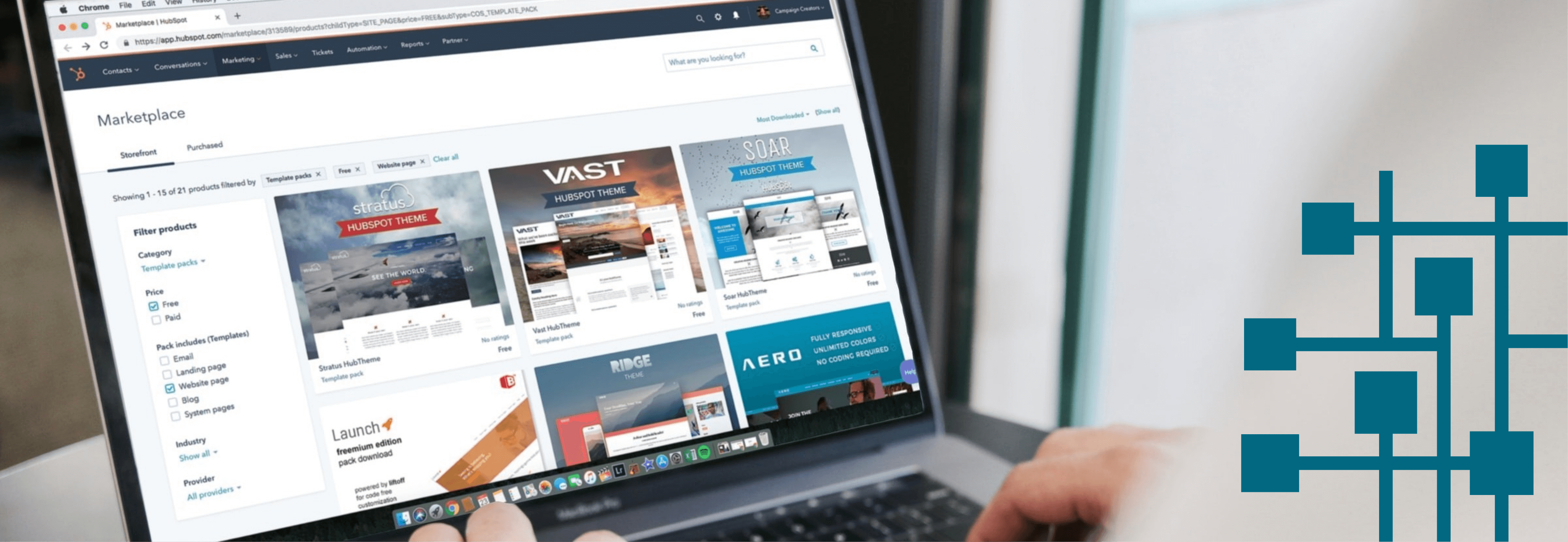 man with laptop visiting online marketplace